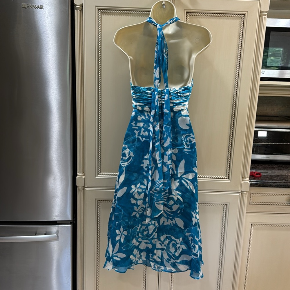 Donna Ricco Turquoise & White Floral Halter Dress Size 2 - Picture 6 of 7